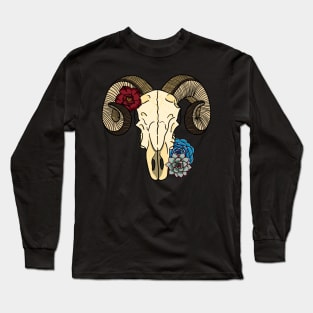 Ram Skull with Desert Flowers Long Sleeve T-Shirt